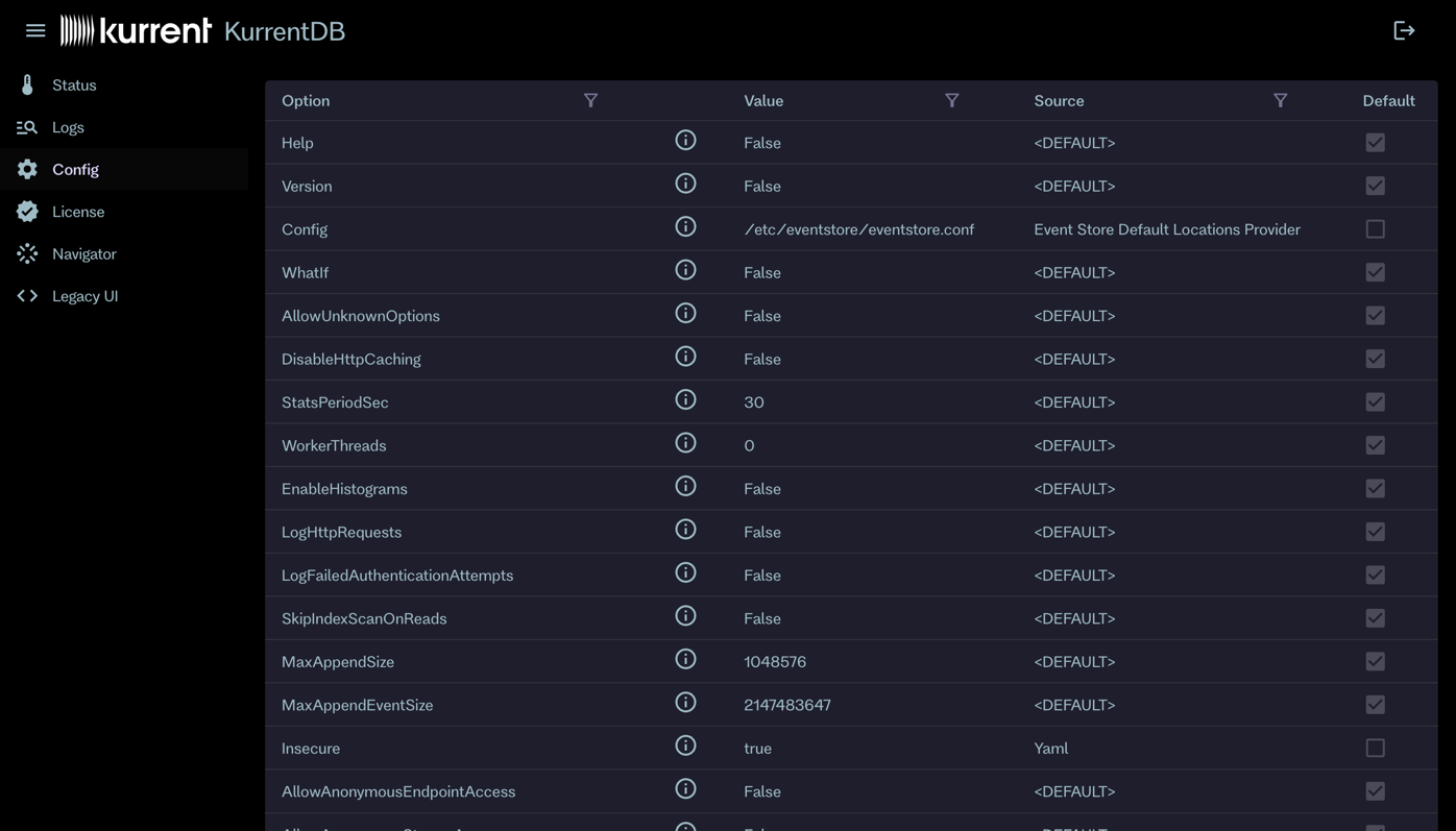 Embedded UI configuration page